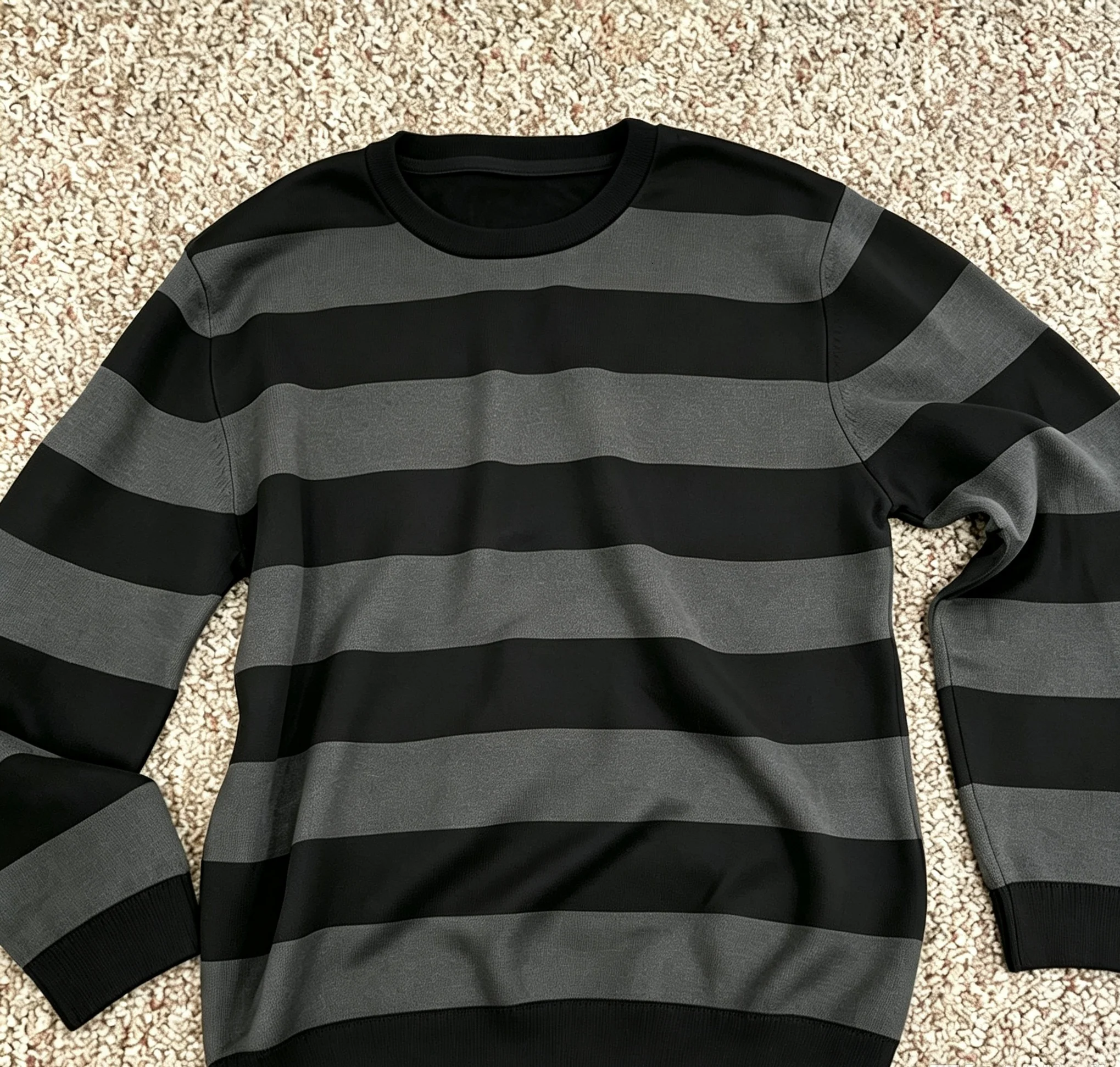 2026 Unisex Black Neckline Black Grey Stripe Polyester Long Sleeve Top Punk Y2K Loose Streetwear Pullover