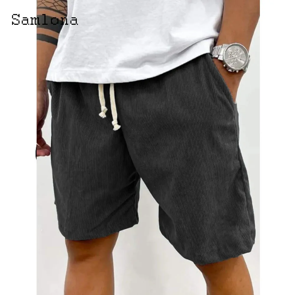 Khaki Green Soft Corduroy Shorts Men Fashion Drawstring Half Pants Male Streetwear 2025 Stylish simplicity Casual Beach Shorts