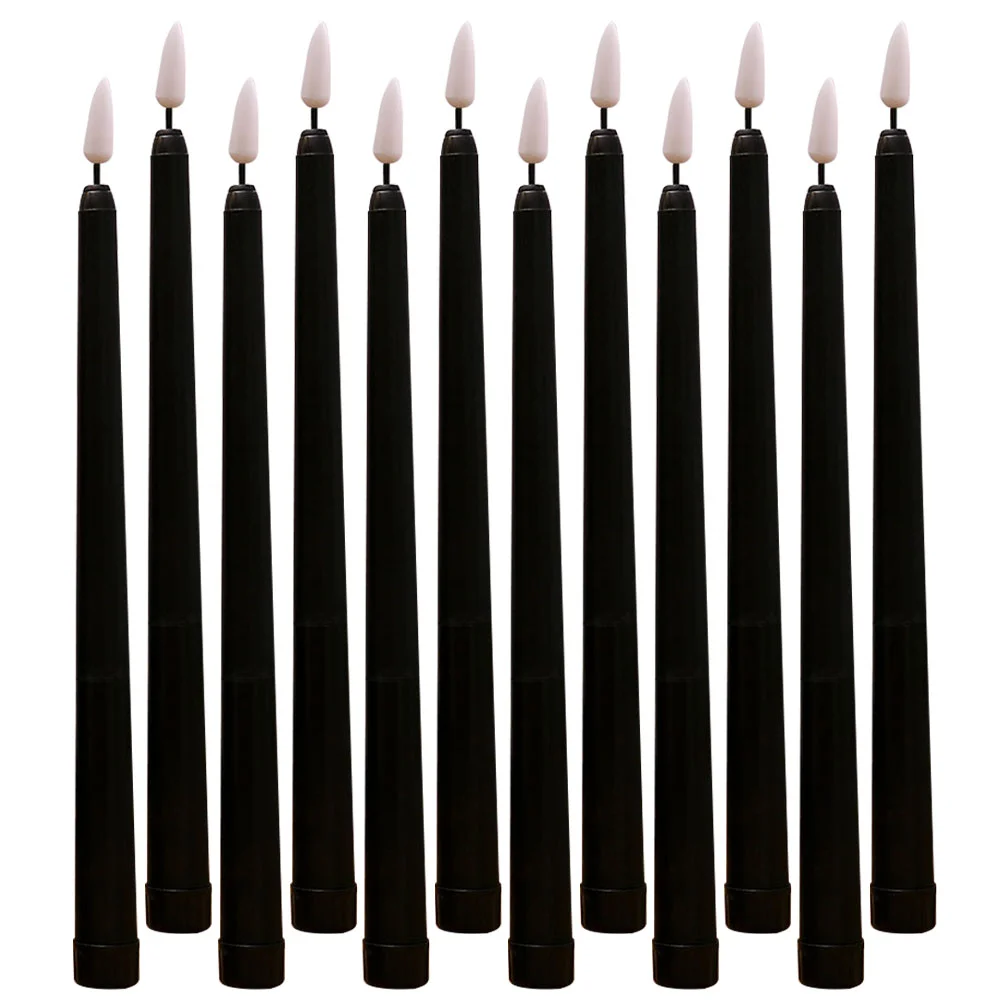 12PCS Black Shell LED Taper Candles Flameless Decorative Lights Christmas Mantle Bookshelf Counter LED Lighting