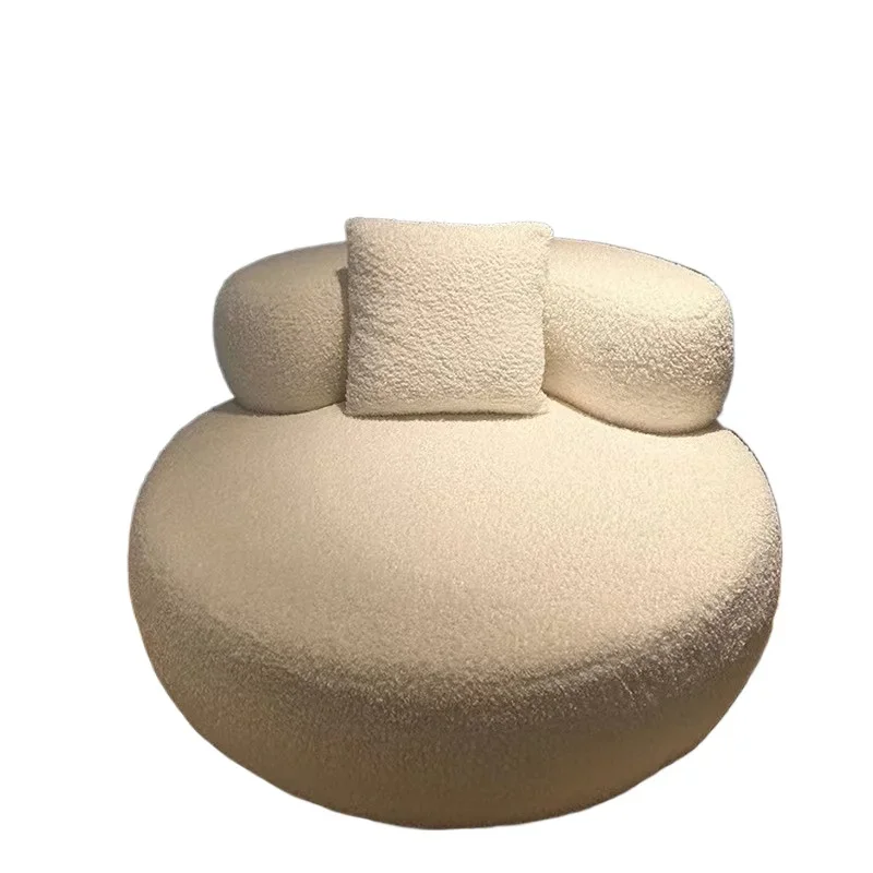 

Nordic lazy round sofa cream wind balcony single bedroom living room tatami lamb wool big white fat man