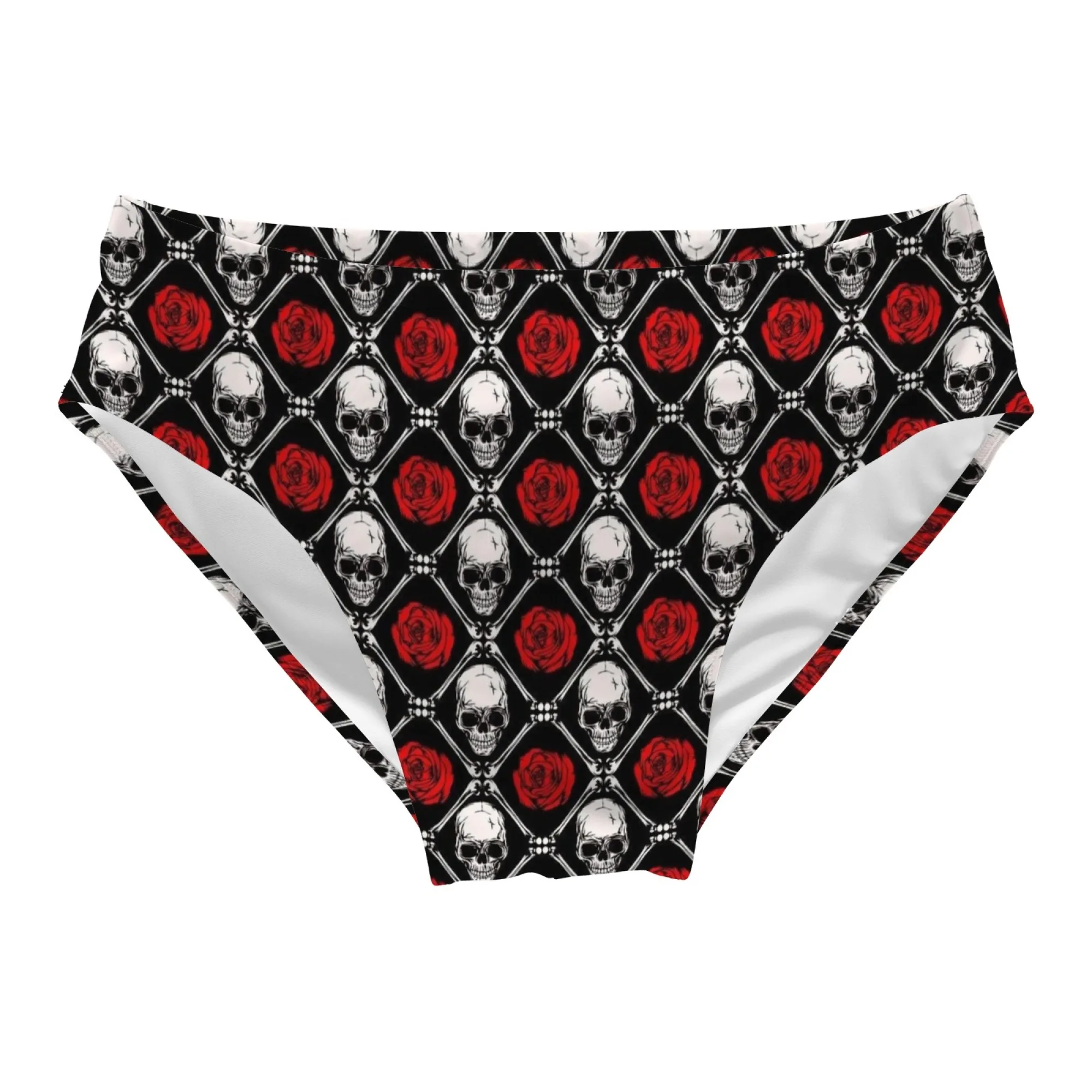 Skull Red Rose Swim Trunks Slim Fit Durable Drawstring Triangle Swim Trunks Water Parks Island Sunbathing Men's Vacations Gifts