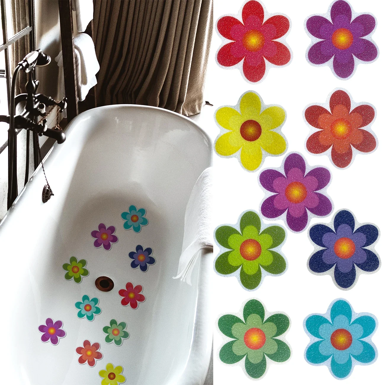 

10pcs Cartoon Pattern Bathroom Bathtub None Slip Stickers Staircase Floor EPDM Kids Room Self-adhesive Anti-skid Sticker