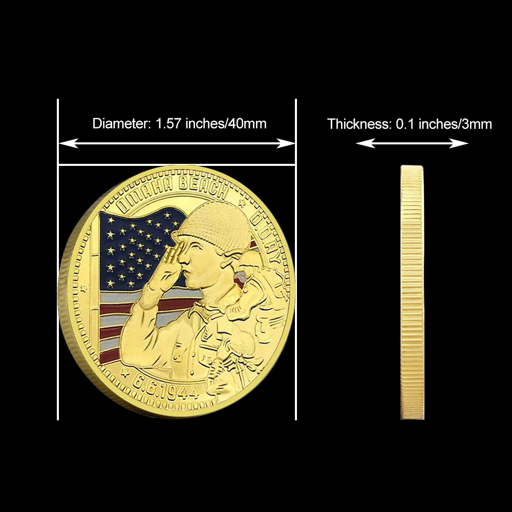 WWII D Day Omaha Beach Challenge Coin Double Sided Commemorative Collectible Military Veteran Souvenir Gift