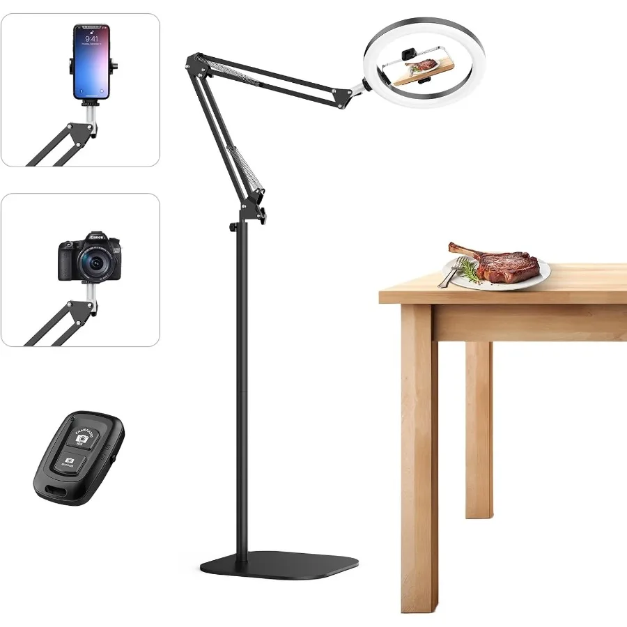 

10 Overhead Phone Mount with Ring Light 360 Circle Light CRI -95 Adjustable 70 Height Camera Phone Ring Light Tripod for Photog