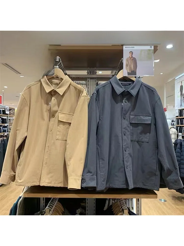 

Мужская льняная хлопковая рубашка-куртка с длинным рукавом в японском ретро-стиле, повседневная, с отложным воротником, рабочая одежда для осеннего сезона