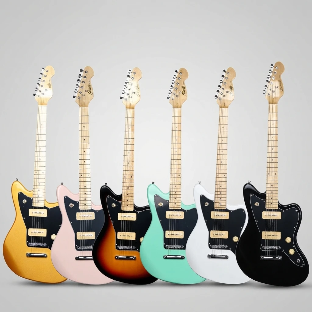 P90 Pickup Offset Guitar 6 Strings, Jazzmaster Style, Maple Neck, Black Pickguard, 6 Color Options, Gloss Body for Beginners