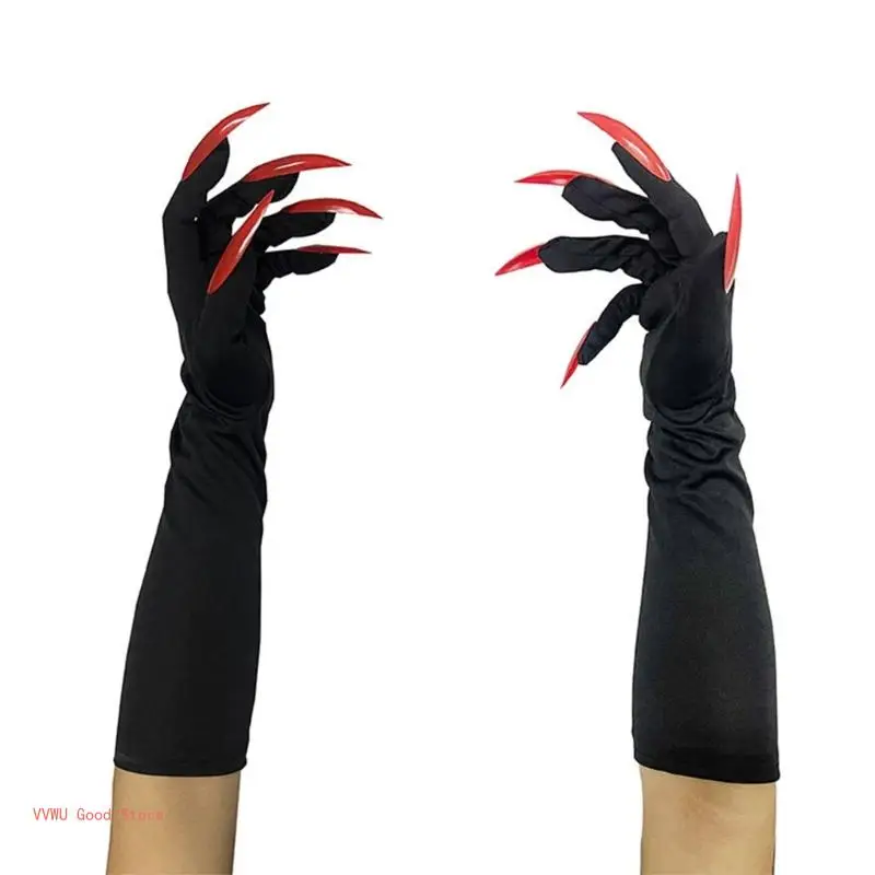 Spooky Long Fingernail Glove Full Finger Mitten Halloween Glove for Adult