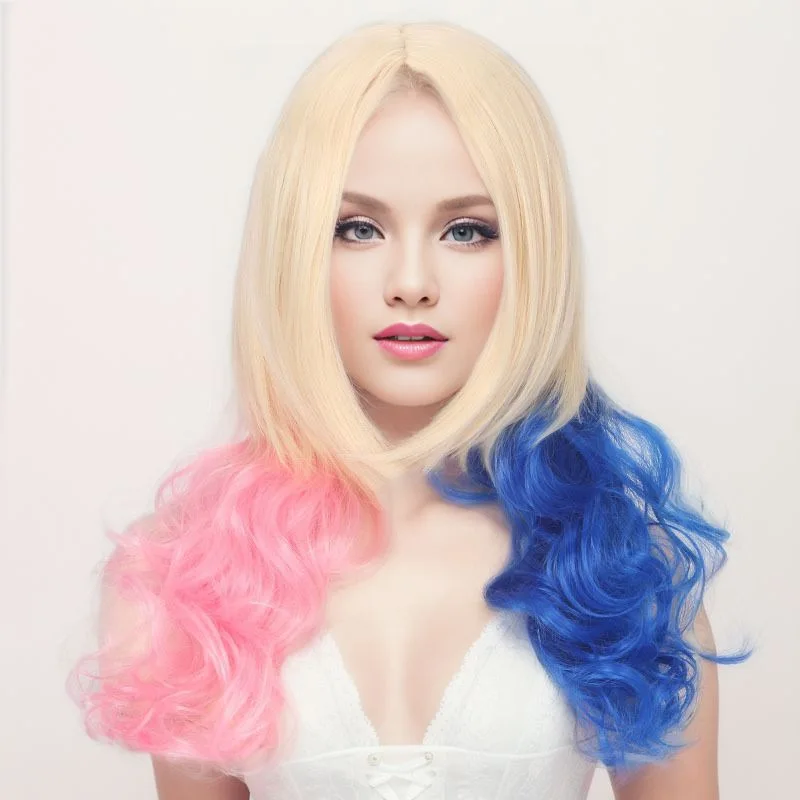 Movie Squad Harleen Quinzel Ugly Girl Harleen Quinin Style Gradient COSPLAY Wig-Synthetic fiber wig