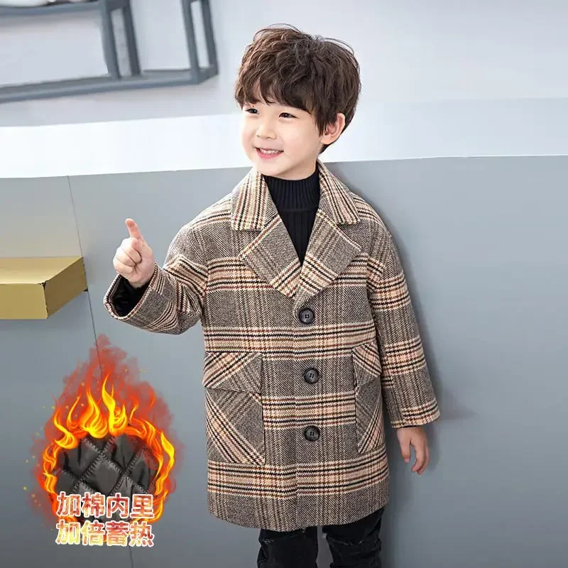 Boy'S Tweed Coat Foreign Style Wool Coat Winter 2022 Autumn And Winter New Small Suit Children'S Clothes Children'S Baby