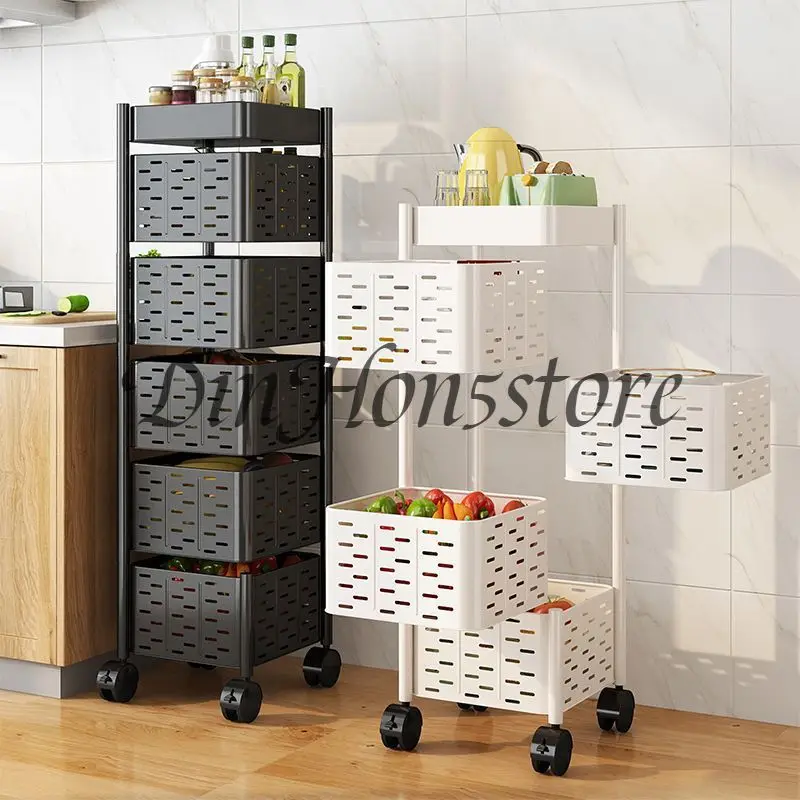 Stainless Steel Vegetable Storage Rack  Rotating Kitchen Organizer Basket  Floor FruitNet Basket  Rolling Snack Stand