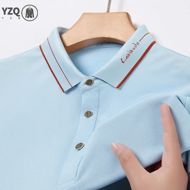 2024 Men's New Solid Color Cotton Business Casual Short sleeved POLO Shirt  Fashion Short sleeved Comfortable and Breathable Top