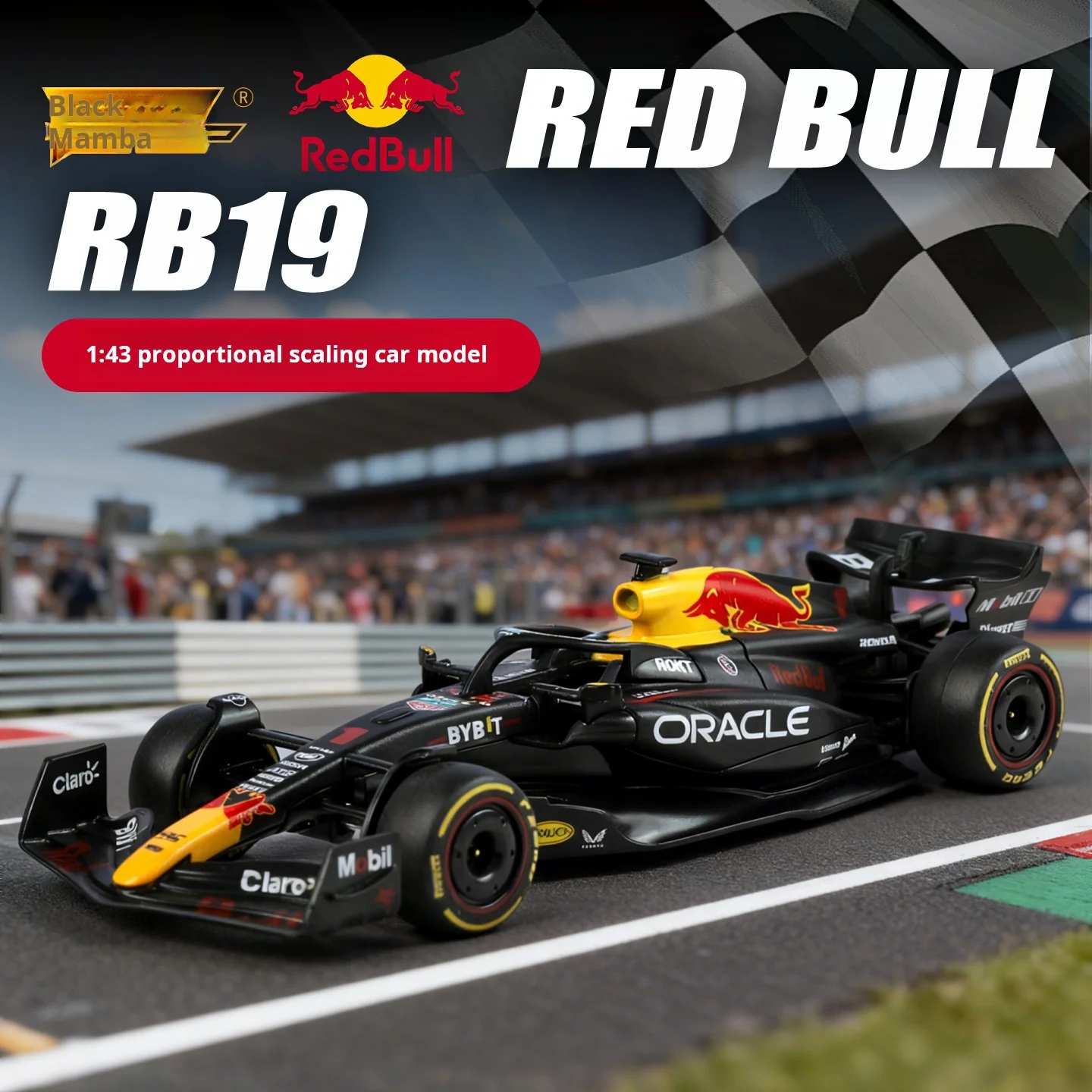 Модель-гоночного-болида-Формулы-1-red-bull-rb19-в-масштабе-1-43-коллекционная-из-сплава-версия-№1-Ферстаппен-высокодетализированная