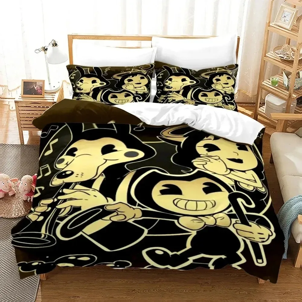 3D Print Cartoon Bendy N Ink Machine Bedding Set Duvet Cover Bed Set Quilt Cover Pillowcase Comforter king Queen Size Boys Adult