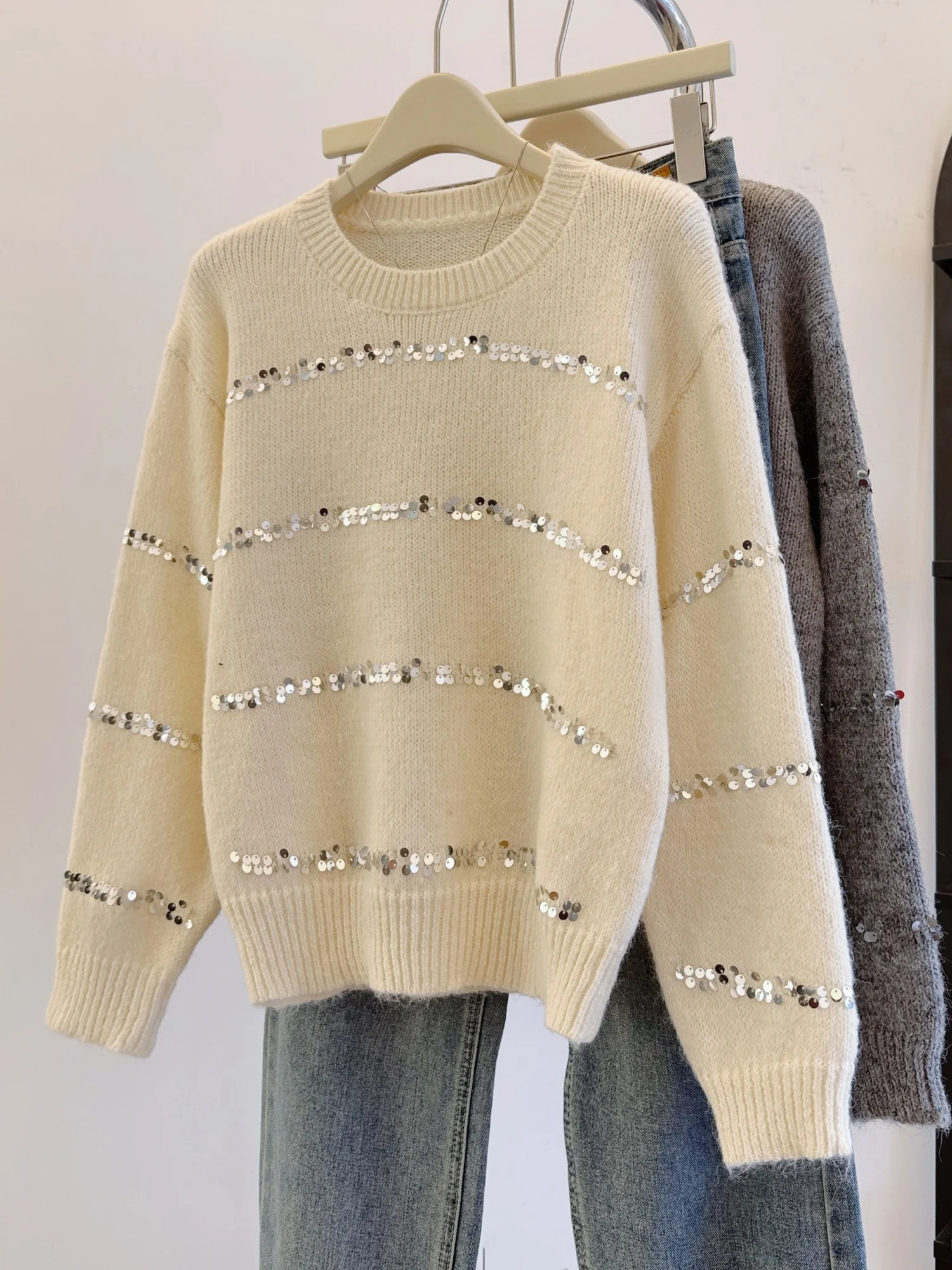 سترة تريكو نسائية حمراء مستديرة للربيع والخريف والشتاء فضفاضة ومريحة وناعمة ومريحة وطويلة #3