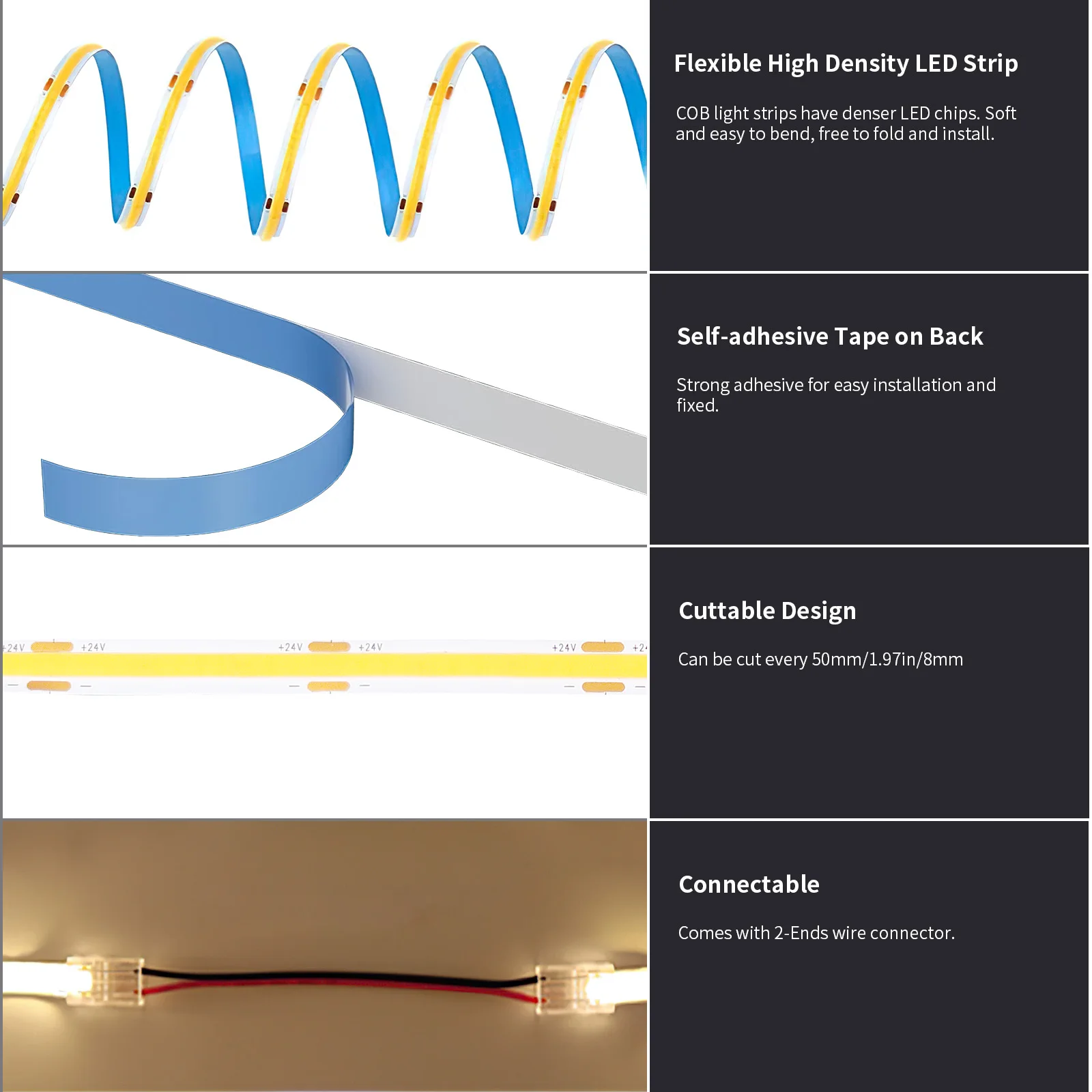 COB LED Strip Light 6M 324 480leds/m Warm/Natural/Cold White High Lumen RF Remote LED Strip for Bedroom Kitchen Projects Decor