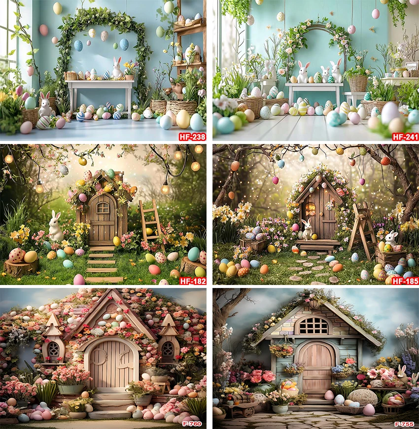 Vintage Pretty Wooden Cottage Backdrop Flowers Eggs Magical Fairy Spring Easter Children’s Birthday Party Photography Background