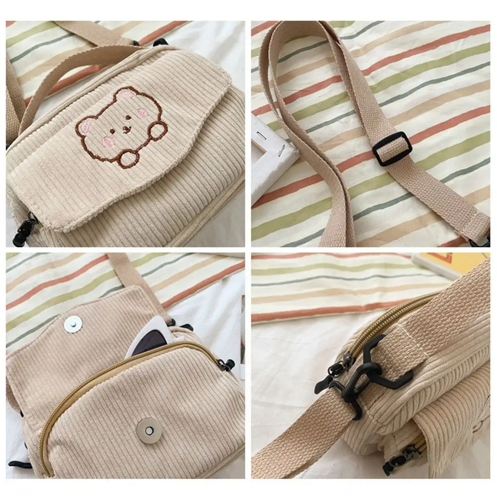 Sacs à main à imprimé ours de dessin animé pour femmes, sac messager, sac cartable, velours côtelé, étudiant, mode initiée, fourre-tout