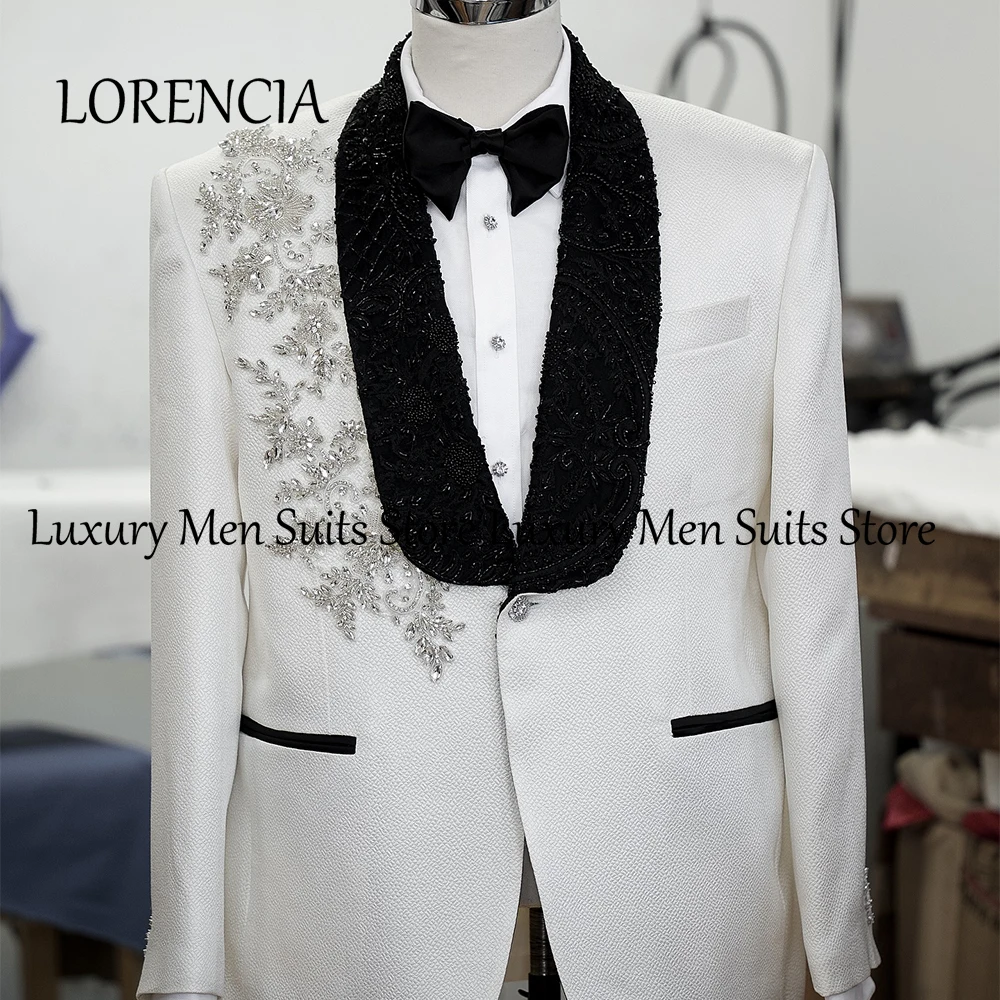 

Slim Fit Suits for Men 2 Pieces Double Breasted Tuxedos Crystal Wedding Groom Outfits Customized Blazer Pants zomerset heren