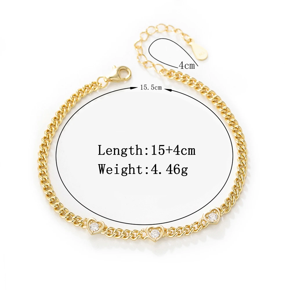 Round White Cz Curb Chain Multi-charms bracelet 925 Sterling Silver bracelet fine Jewellery
