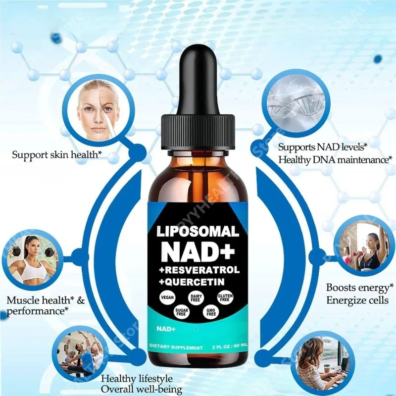 Liposomal NAD+ Supplement with Resveratrol, Quercetin, and Vitamin B3 – Supports Healthy NAD+ Levels and Cellular Health – 60ml