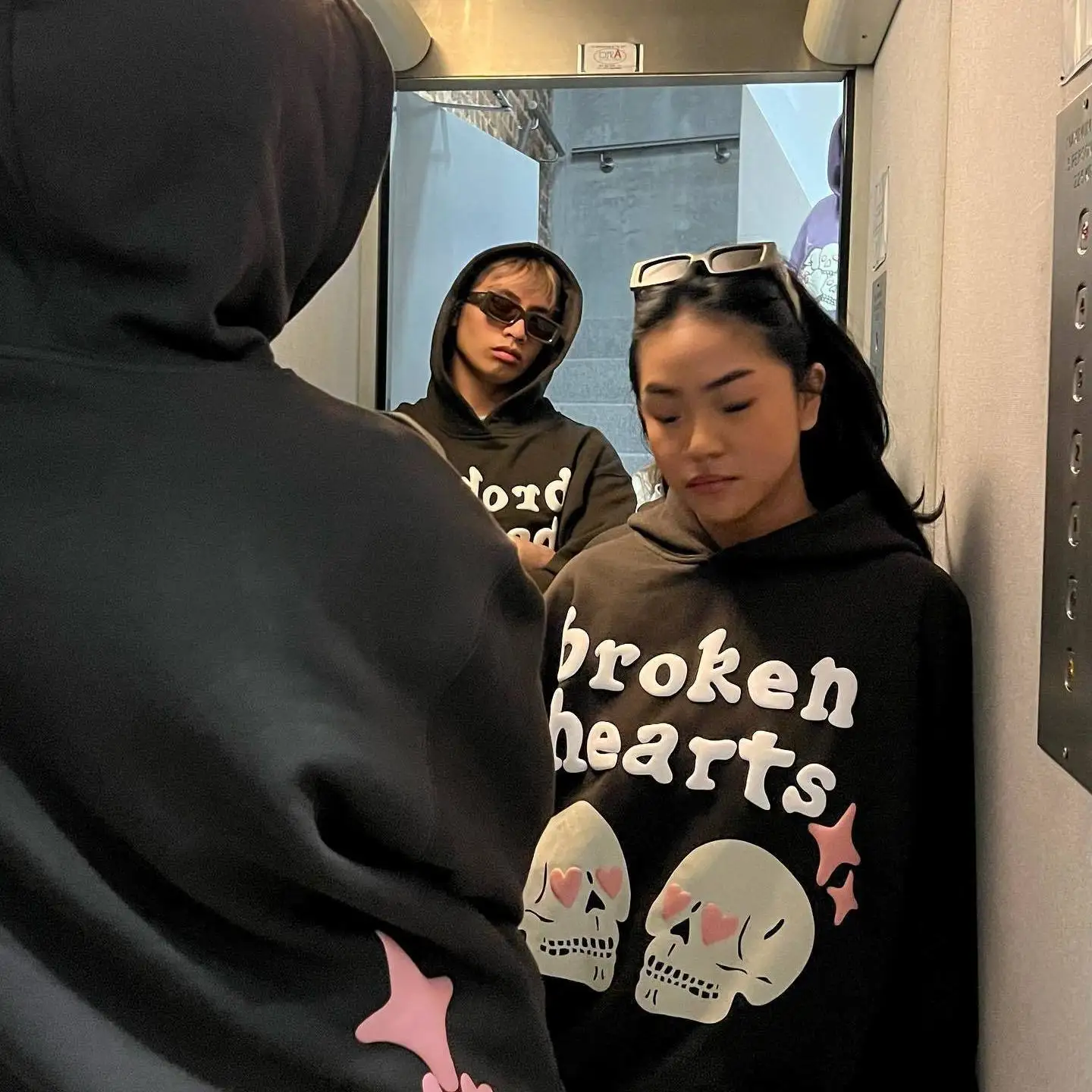 

Broken Pl Skull Print Street Sle Cotton Hoodie And Pants Set Couple Casual Sports Long Sve Long Pants Four Seasons