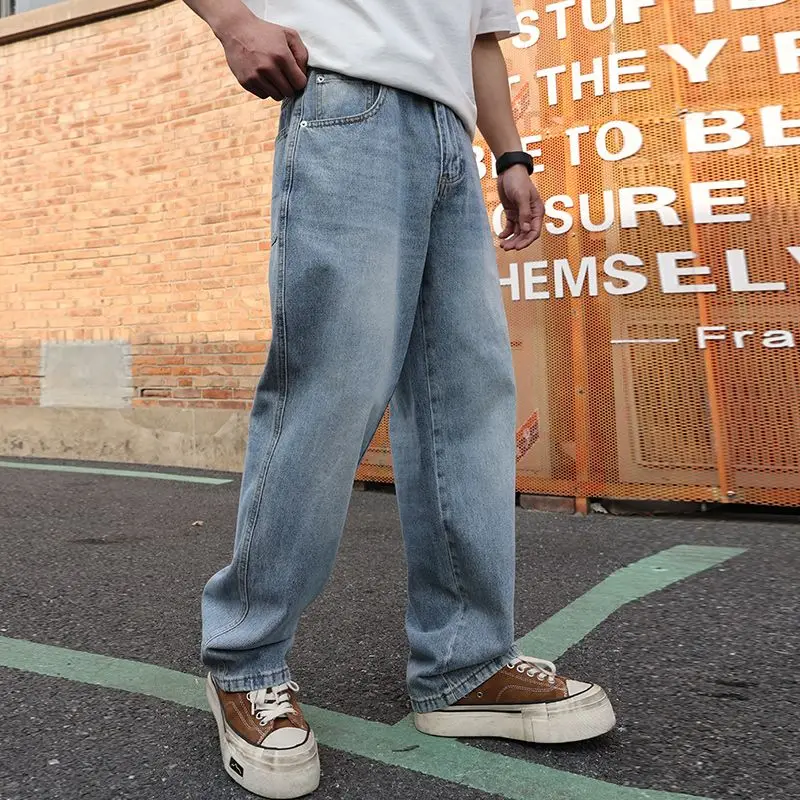 جينز بتصميم ربيعي جديد لعام 2025 مناسب بنطال ذو قصة أرجل واسعة للرجال ملابس يومية غير رسمية ذكية