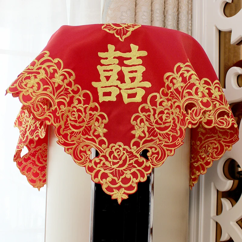 

Красный вышитый круглый чехол для кондиционера, пылезащитный универсальный чехол-полотенце для цилиндрических кондиционеров