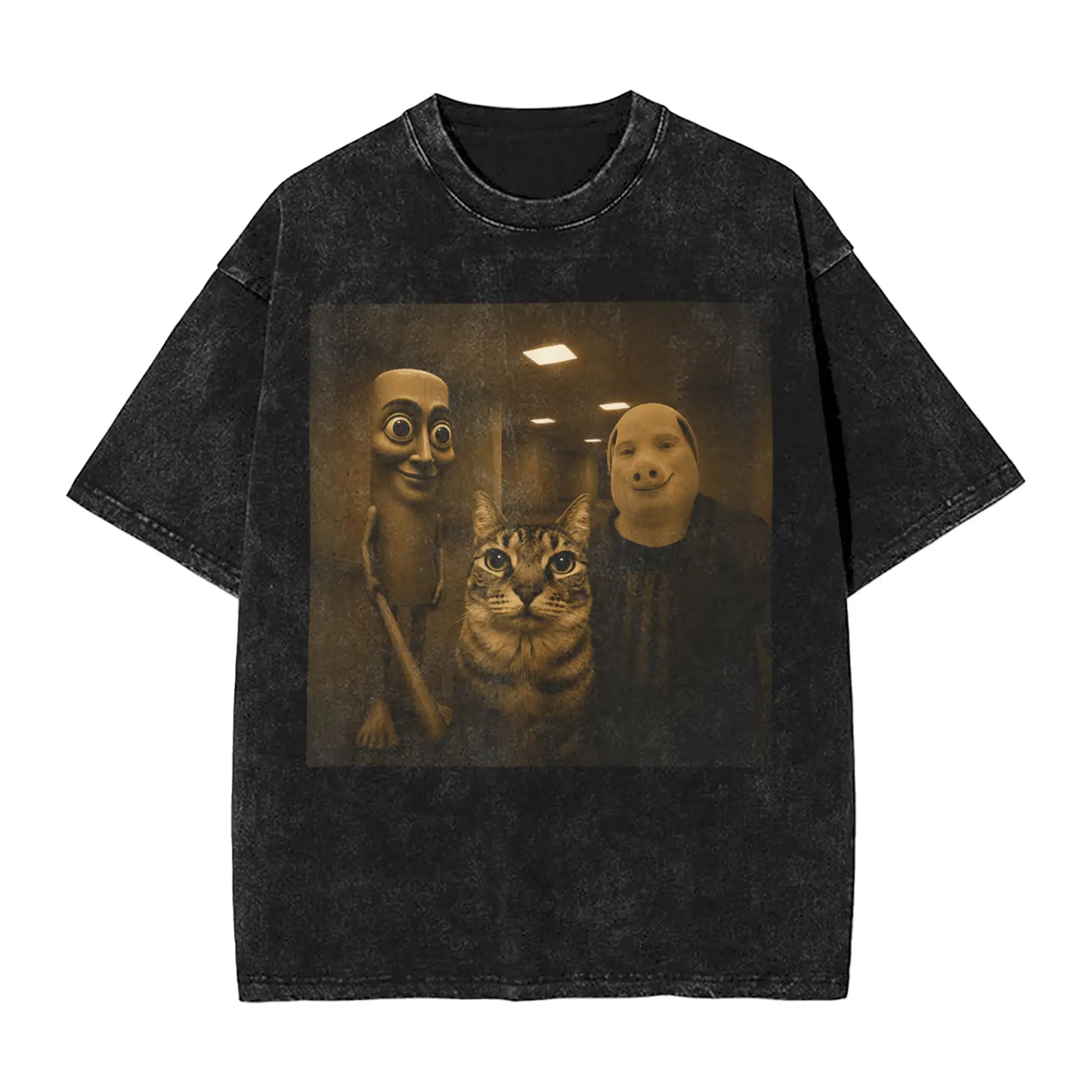 Meme Fun Zazuu Cat Silly Tung Sahur John Pork Retro Photo T Shirt Men Cotton Casual T-Shirts O Neck Tee Shirt Short Sleeve Tops