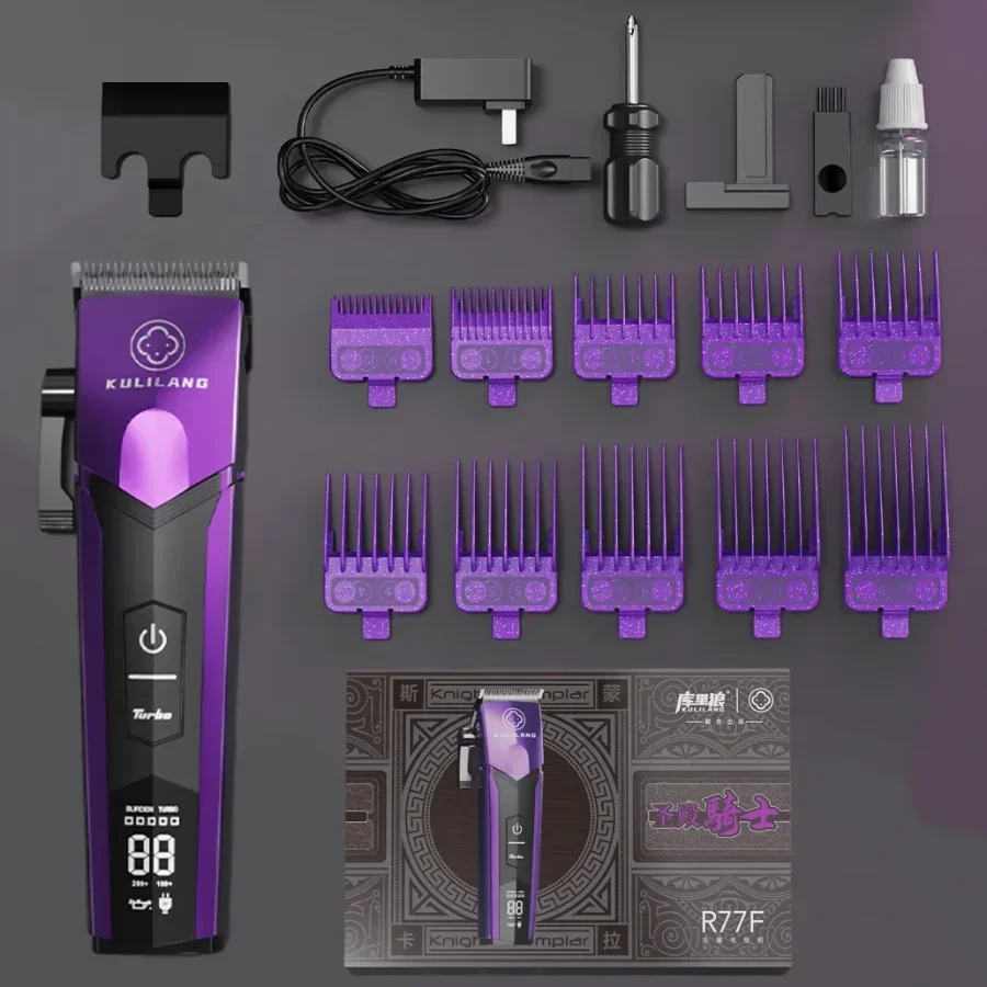 KULILANG R77F Purple Professional Oil Head Gradient Electric Hair Clipper Titanium Plated FADE Blade 7200rpm Hair Salon Trimmer