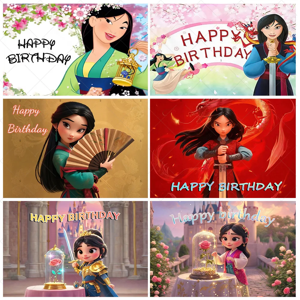 

Disney Princess Mulan Girl Birthday Party Decor Background Banner Baby Shower Supplies Photography Backdrop Photo Shoot Props