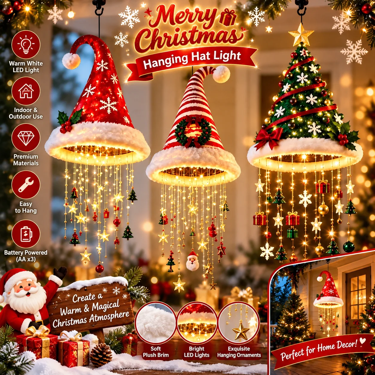 Pendant Lighting Christmas Decor - Christmas Hat Hanging Pendant Lamp with