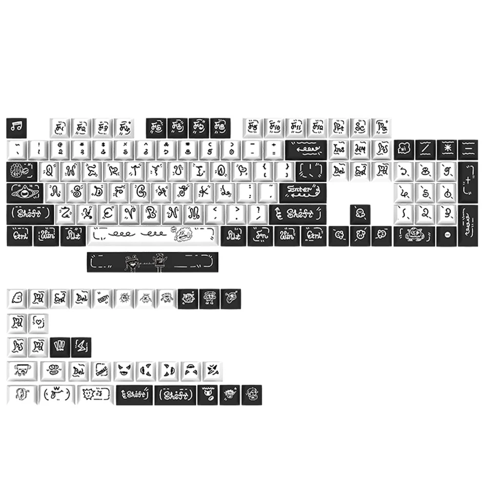 Tecla PBT Dye-Sub para Teclado mecánico de juegos, accesorio con perfil de cereza de 139 teclas, Monster Theme, 61/87/96/104, teclas minimalistas en blanco y negro