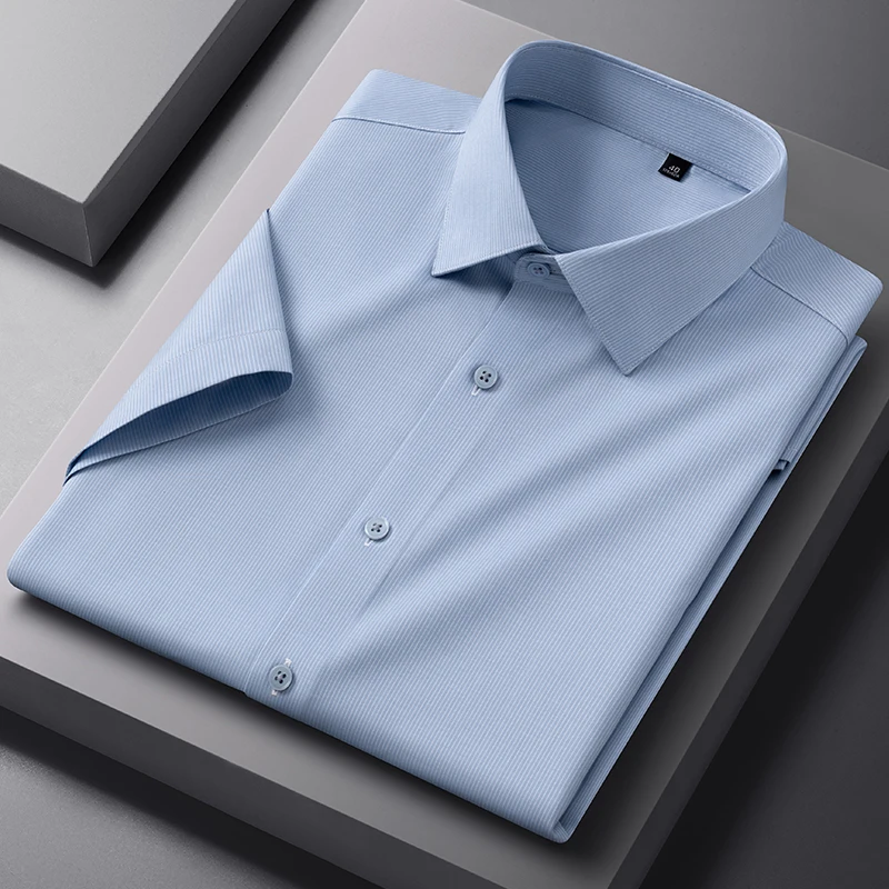 

New in shirt hight quality elastic summer short sleeve shirts for men slim fit formal shirt modal anti-wrinkle business clothes