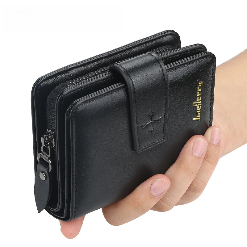 Men wallet PU leather fashion multi functional card holder men purse short zipper vertical male fold wallets