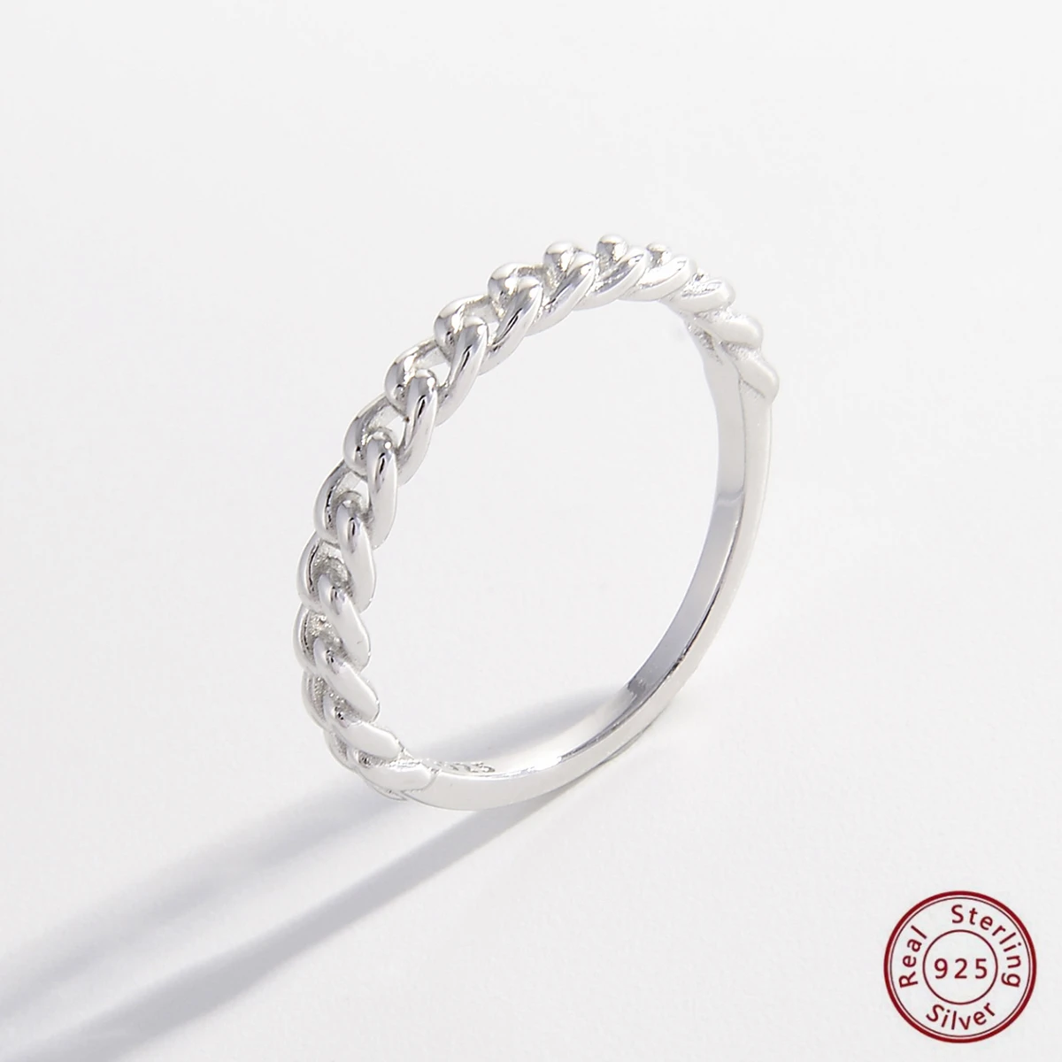 

925 Sterling Silver Small Cuban Chain Rings Women Simple Fine Birthday Jewelry Gifts