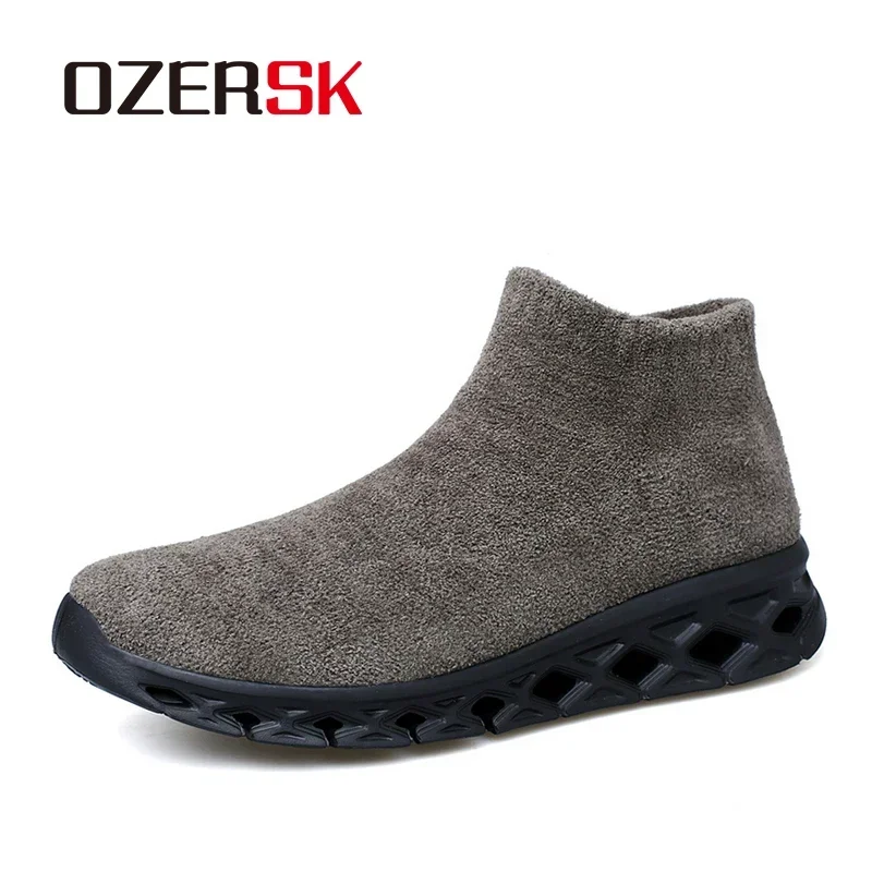 

OZERSK Men Sock Shoes Stretch Slip-On Men Boots Knit Casual Sneakers for Men Summer New Trendy Mesh Breathable Walking Men Shoes