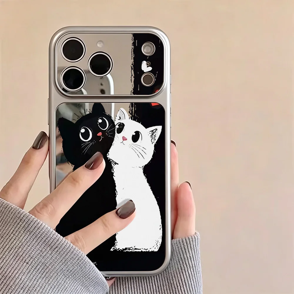Cute Black Cat Phone Case For iPhone 17 Pro 16 15 13 14 11 12 18 Pro Max Make Up Mirror Shockproof Large Window Soft Cover Funda - view 2