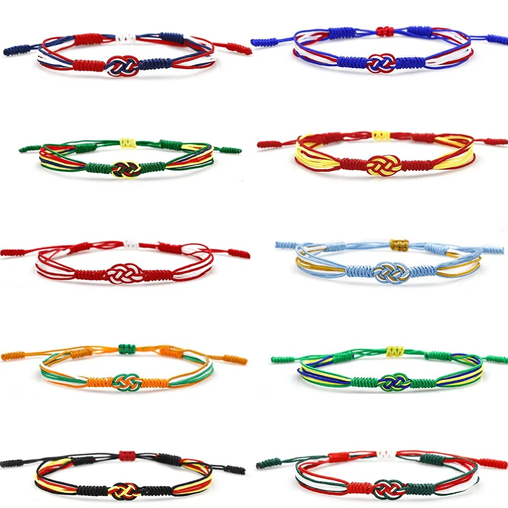 Pulsera de color con bandera de 10 colores, brazalete de hilo tejido hecho a mano Unisex, brazalete de tela de la suerte para meditación y oración, brazalete para parejas