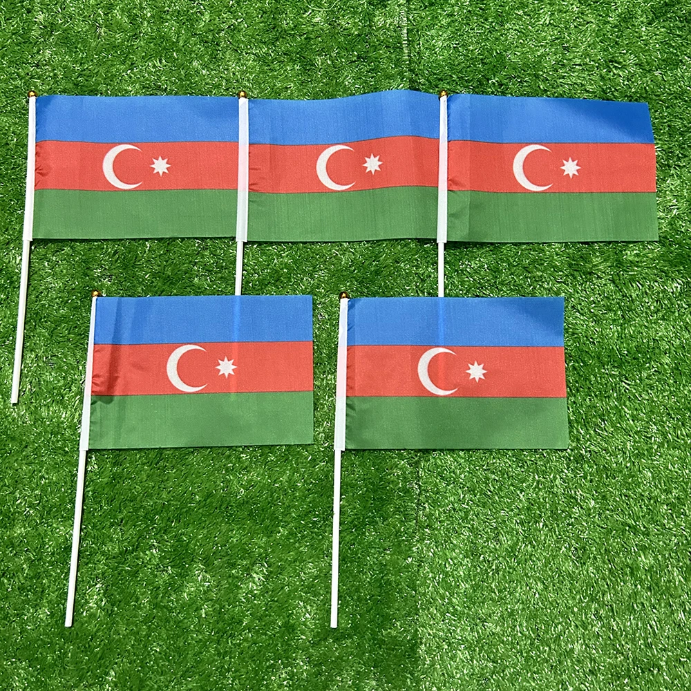 

SKY FLAG Azerbaijan hand flag 10/20/50/100 pcs 14*21cm Azerbaijan Hand Waving Flag with plastic flagpole for decoration