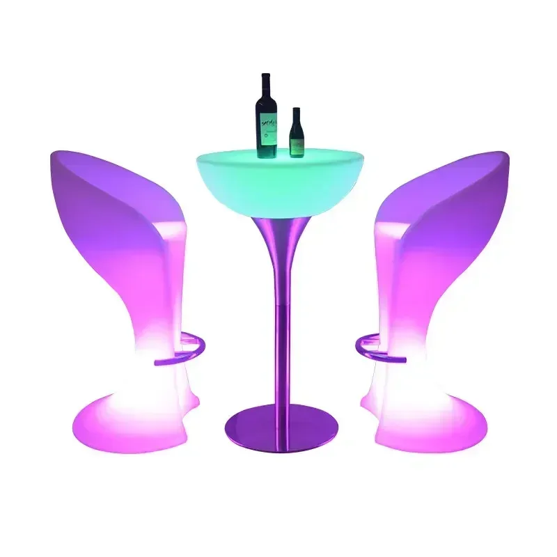 

Luminous high table and chairs creative bar club outdoor hotel colorful cocktail table bar chair combination Hot sales