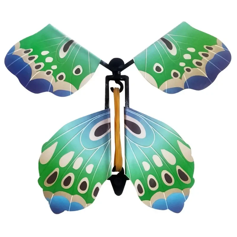 Magic Flying Butterflies Wind Up Toy In The Sky Bookmark Greeting Cards Rubber Band Powered Kids Magic Props Surpris Gift