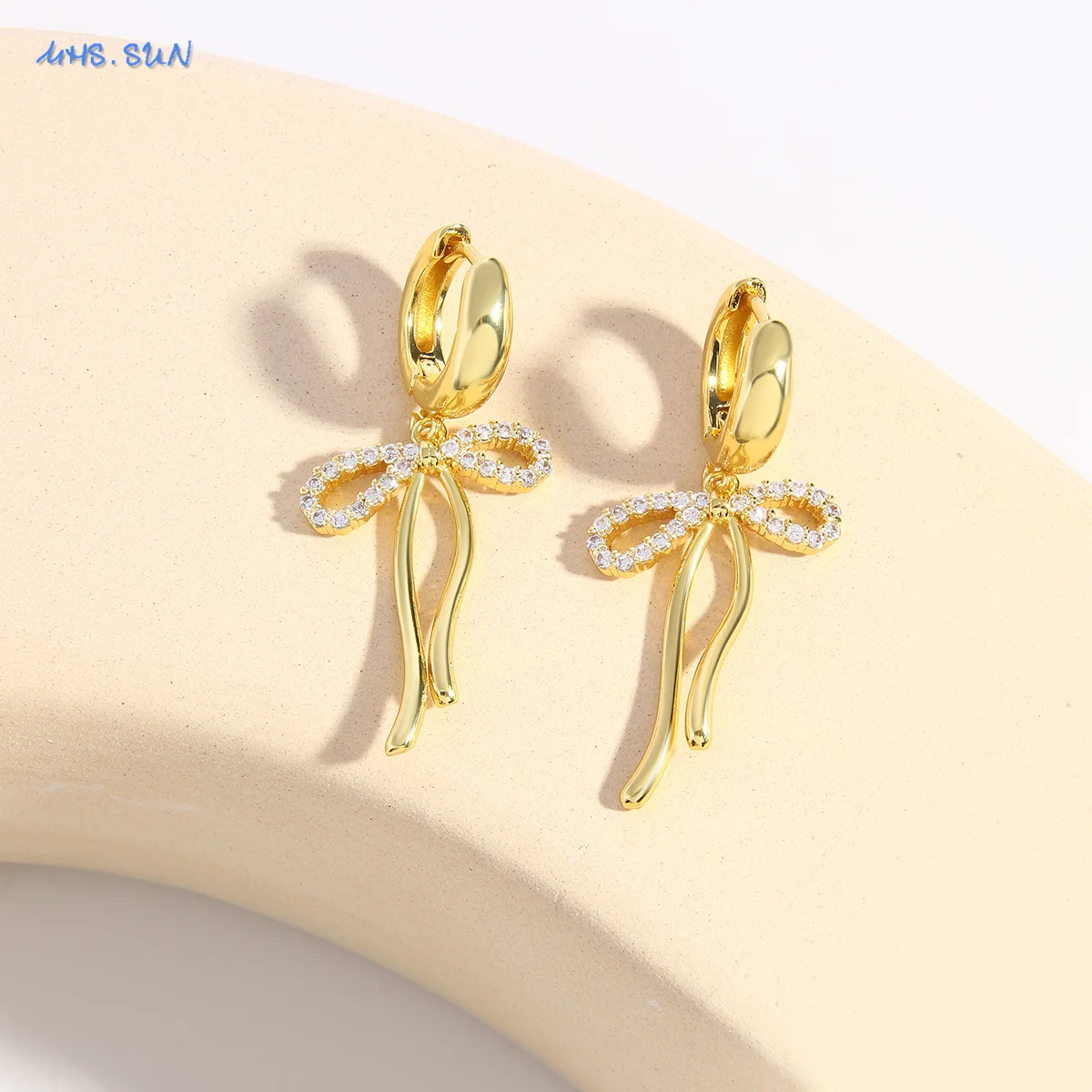 MHS.SUN 2024 Fashion Korean Gold Plated Long Big Bowknot Drop Earring For Women Simple Bow Hoops Piercing Female Jewelry