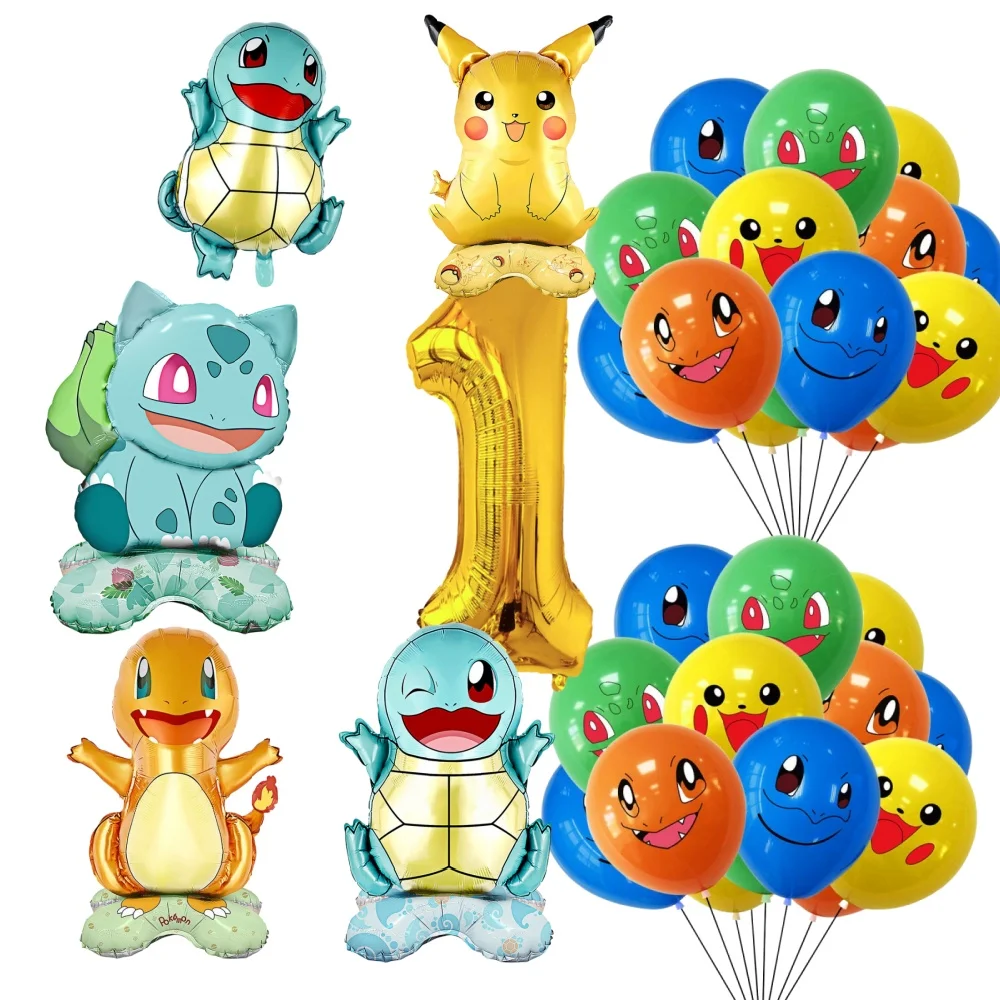 

30/31pcs Cartoon Pokemon Theme Pikachu Charmander Squirtle Bulbasaur Balloon Number Set Kids Birthday Party Decoration Latex Toy