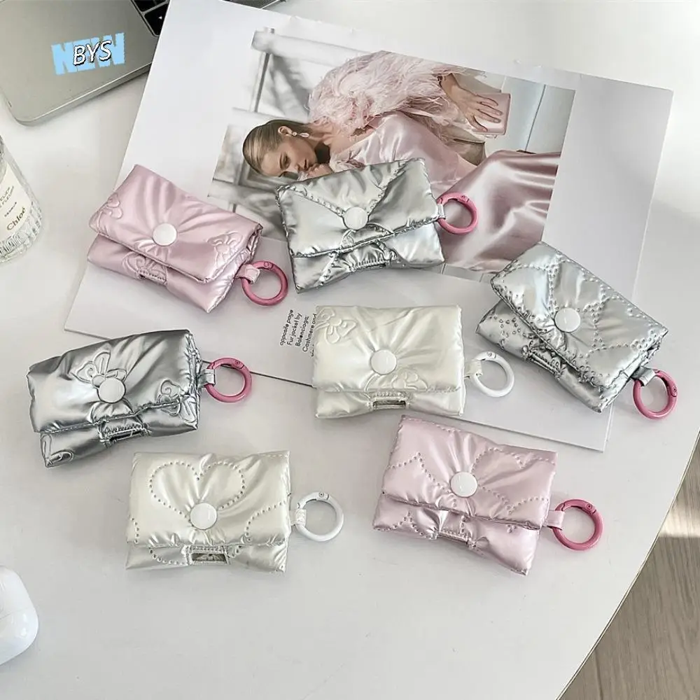 

Cute Balletcore Heart Earphone Bag Korean Style Soft Bow Headphone Storage Bag Pink Silver Bluetooth Headset Earphone Case Gifts