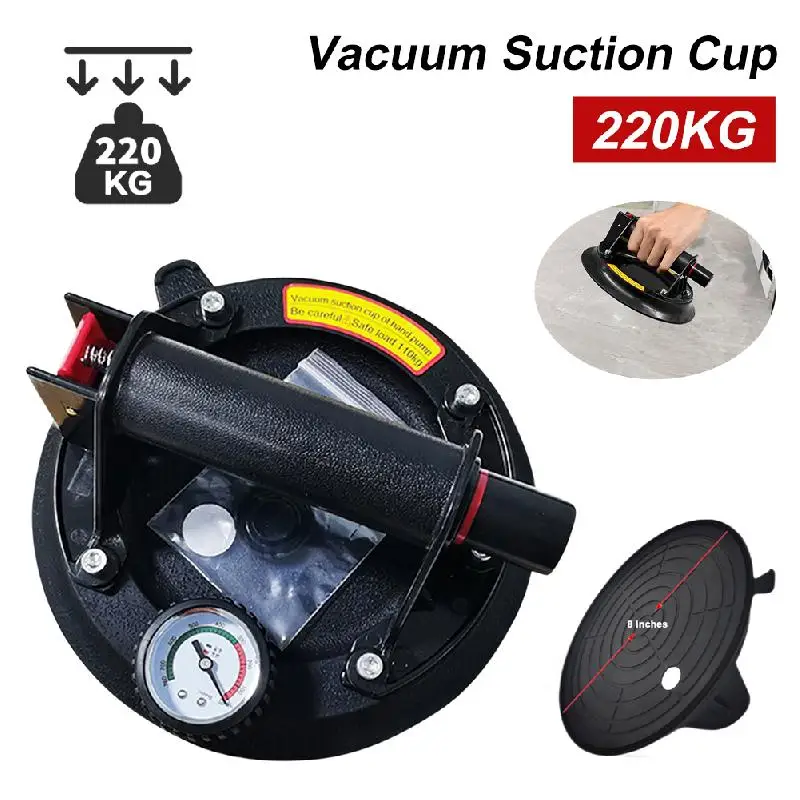 8 Inch Vacuum Suction Cup 200kg Load Capacity Heavy Duty Vacuum Lifter With Metal Handle For Glass Tile Granite Handling Tools