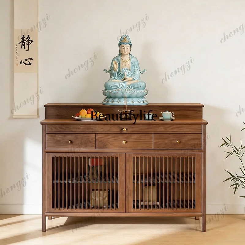 New Chinese-style solid wood table, black walnut Buddhist platform home, modern simple incense case, God of Wealth