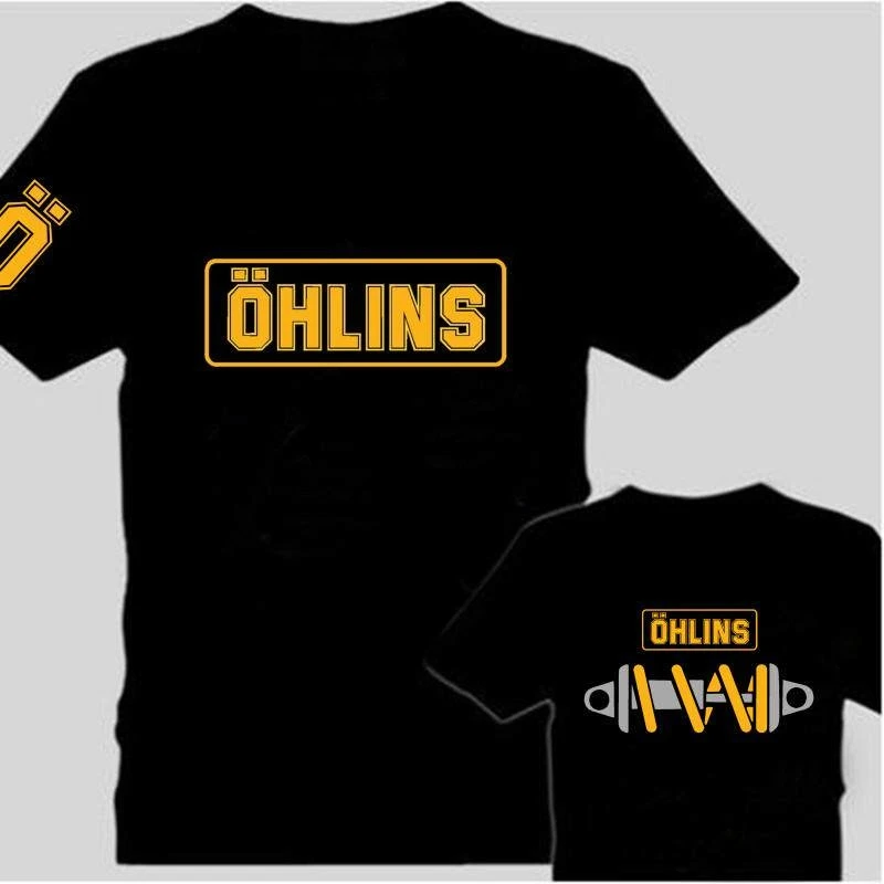 Rare OHLINS Motorcycle Shock Absorber Modified Cotton Short-sleeved T-shirt for Male Motorcycle Enthusiasts Club