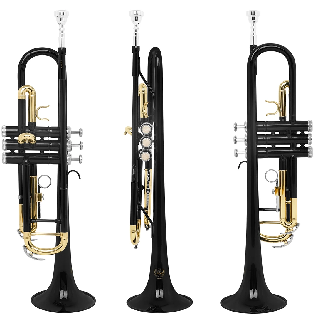 Black Bb Standard Trumpet Set Brass Student Beginners Trumpet Instruments with Box 7C Blowing Nozzle Gloves Cleaning Kit