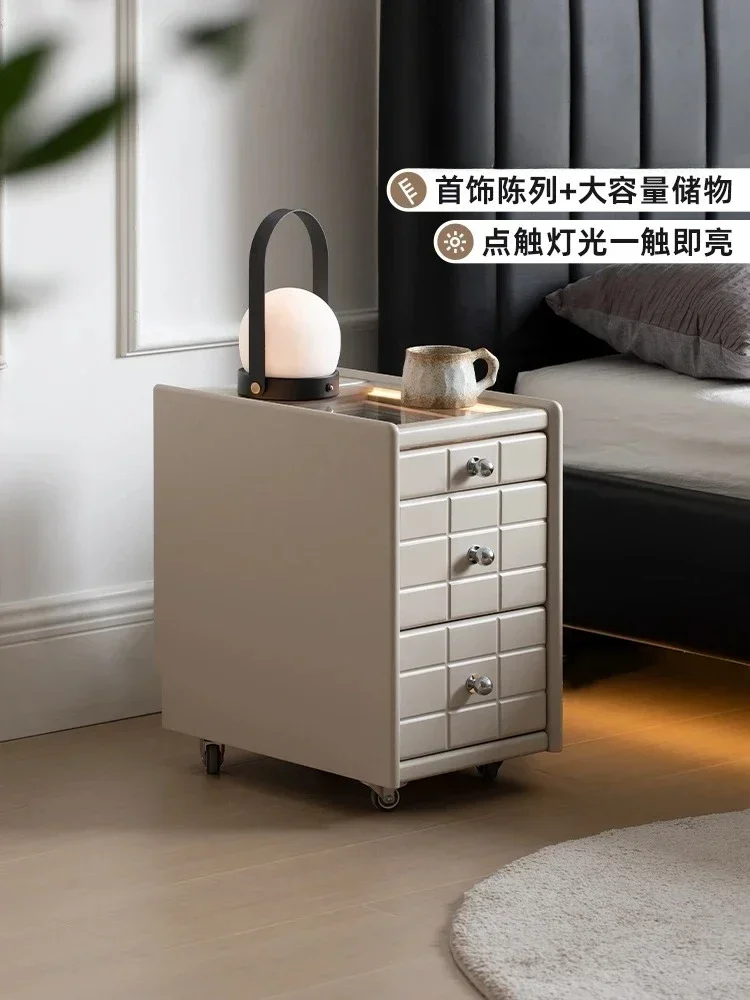 A  Modern Simple Bedside Table Light Luxury Ultra Narrow Bedside Cabinet Bedroom Movable Bedside Supporter