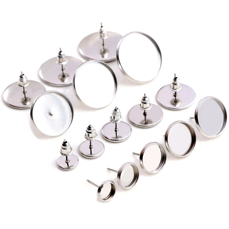 6/8/10/12mm-20mm Stainless Steel Earring Studs,Earrings Blank/Base,Fit 6-20mm  Glass Cabochons,Buttons;Earring Bezels